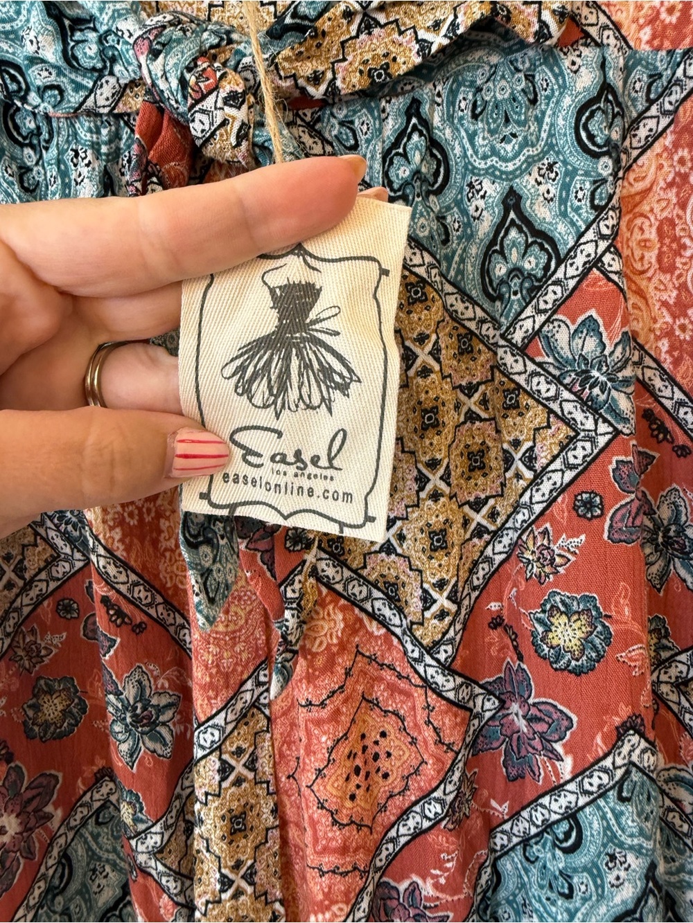 Easel Los Angeles Boho Patchwork Wide Leg Pants NWT size small - Picture 3 of 7